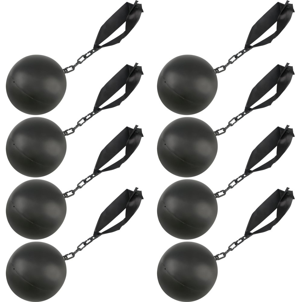 Cagemoga 8 Pack Halloween Ball and Chain Black Plastic Prison Ball and Chain for Halloween Cosplay Haunted Home Prison Theme Dress up Accessories