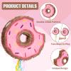 WERNNSAI Donut Piata - Pink Donut Pinata with String Birthday Party Decorations Piata with Stick Blindfold for Girls Kids Dount Pull String Pinata Family Games Birthday Party Supplies view 4