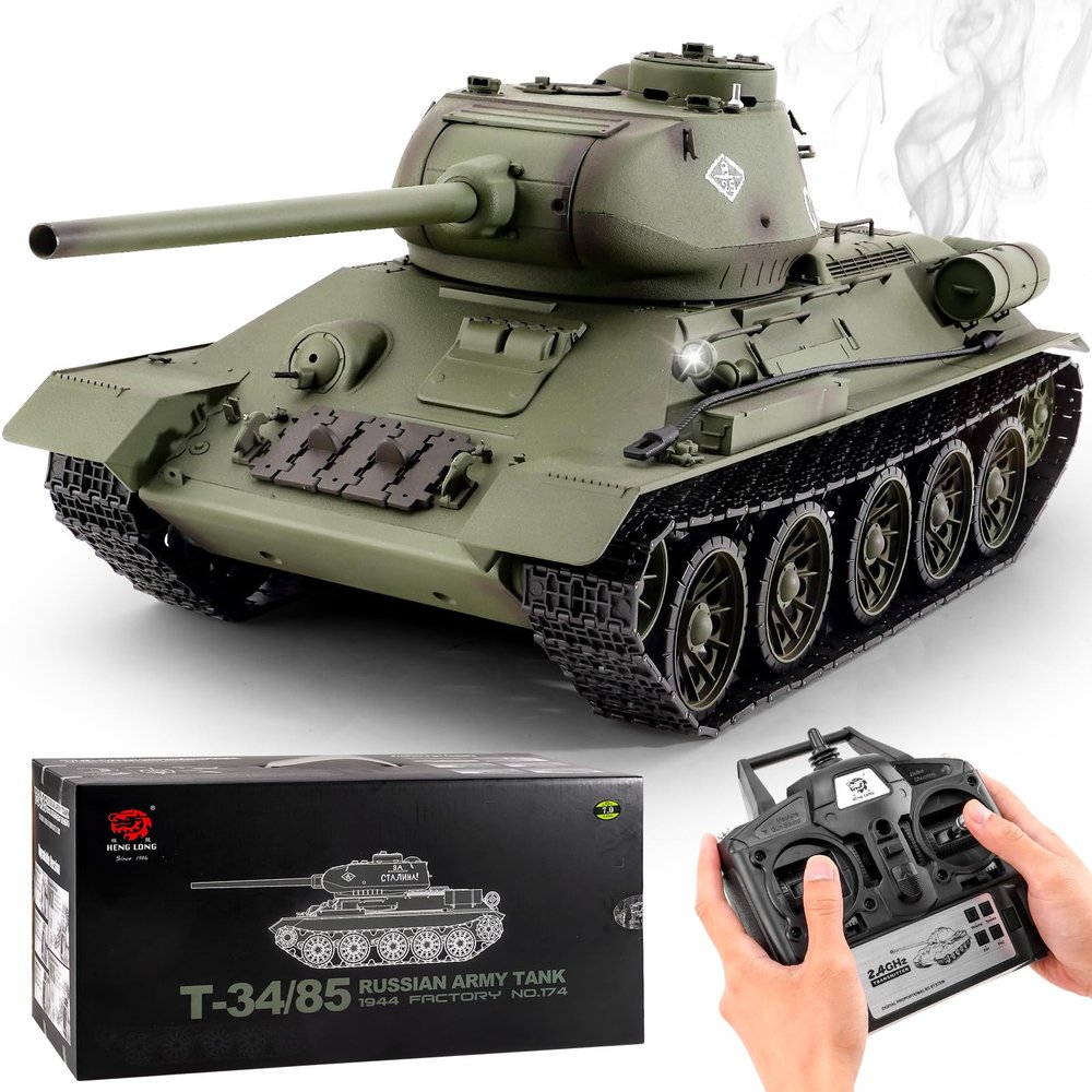 BESTYMXY RC Tanks Henglong Russian T-34/85 Medium Tank, 1: 16 2.4ghz Tank Model That Shoots with Sound & Light for Ages 14+