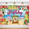AUBAO Custom Happy Birthday Banner Flamingo Themed Party Decoration Backdrop Party Supplies Tropical Floral Photo Booth Hawaiian Themed Party Decoration for Luau Beach (6x9ft) view 1