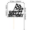 1 PCS Race Car Cake Topper Black Glitter Checkered Flag Happy Birthday Cake Pick Racing Car Cake Decoration for Let's Go Racing Theme Baby Shower Kids Boys Girls Birthday Party Supplies view 2