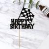 1 PCS Race Car Cake Topper Black Glitter Checkered Flag Happy Birthday Cake Pick Racing Car Cake Decoration for Let's Go Racing Theme Baby Shower Kids Boys Girls Birthday Party Supplies view 3