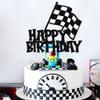 1 PCS Race Car Cake Topper Black Glitter Checkered Flag Happy Birthday Cake Pick Racing Car Cake Decoration for Let's Go Racing Theme Baby Shower Kids Boys Girls Birthday Party Supplies view 4