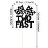 1 PCS Two Fast Birthday Cake Topper Black Glitter Checkered Flag Racing Car 2nd Birthday Cake Pick for Let's Go Racing Theme Boys Girls Kids Second Birthday Party Cake Decorations Supplies view 2