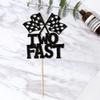 1 PCS Two Fast Birthday Cake Topper Black Glitter Checkered Flag Racing Car 2nd Birthday Cake Pick for Let's Go Racing Theme Boys Girls Kids Second Birthday Party Cake Decorations Supplies view 3