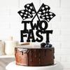1 PCS Two Fast Birthday Cake Topper Black Glitter Checkered Flag Racing Car 2nd Birthday Cake Pick for Let's Go Racing Theme Boys Girls Kids Second Birthday Party Cake Decorations Supplies view 4