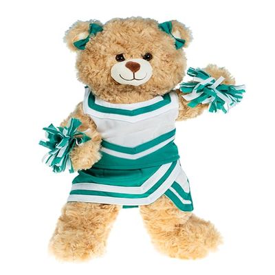 Plush Gear Green and White Cheerleader Uniform for 1418 Inch Stuffed Animals Pom Pom Outfit for Teddy Bears, Plush Dolls, or Soft Toys Cheer Spirit Costume for Dress-Up, Gifting, Birthday Parties