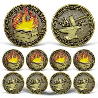 10 Pcs Dumpster Fire Challenge Coin Bulk, Mini Dumpster Fire Coin Medallion, Humorous Office Desk Accessories, Inspirational Coins for Employee Appreciation Gifts, Funny Office Gifts for Coworker Team