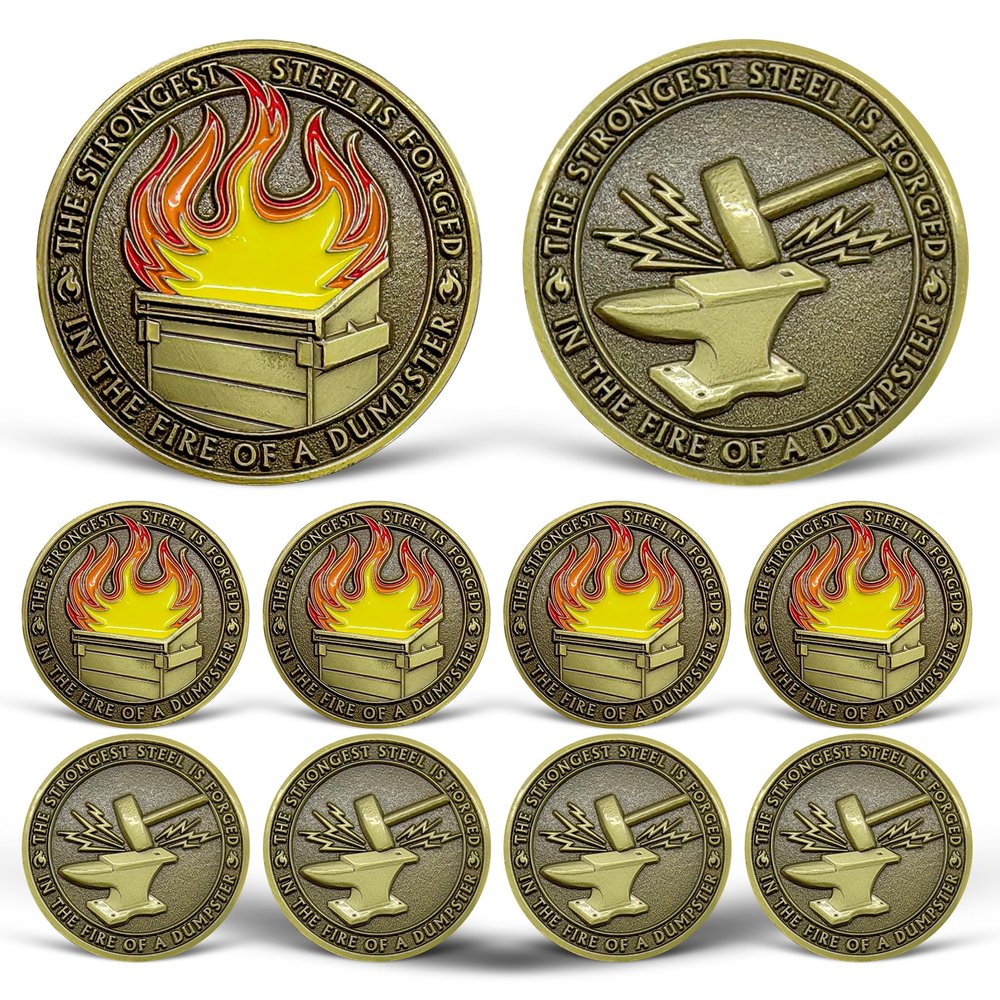 10 Pcs Dumpster Fire Challenge Coin Bulk, Mini Dumpster Fire Coin Medallion, Humorous Office Desk Accessories, Inspirational Coins for Employee Appreciation Gifts, Funny Office Gifts for Coworker Team