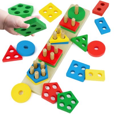 Besslly Shape Puzzles Wooden Color Sorting Toys for Toddlers 3 4 5 Year Old Matching Shape Sorters Toy Wooden Blocks Learning Educational Toys for Boys Girls Classroom Birthday Easter Gifts