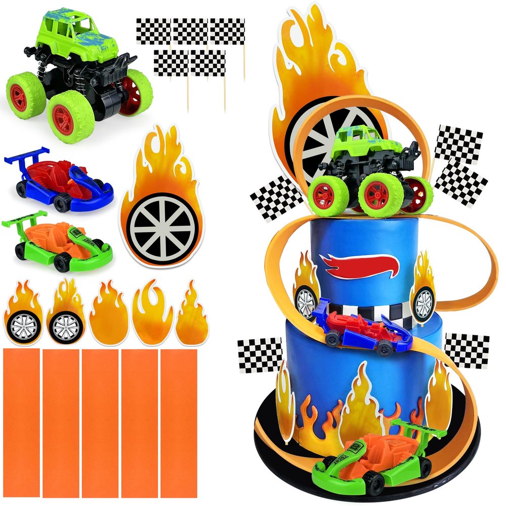 19PCS Truck Cake Decorations Trucks Race Cars Cake Topper For Truck Themed Racing Car Party Decoration Supplies