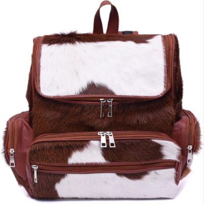 CHAYELL Cowhide Leather Backpack with Laptop Compartment Western Travel & Diaper Bag for Women, Grey (Tan Panda)