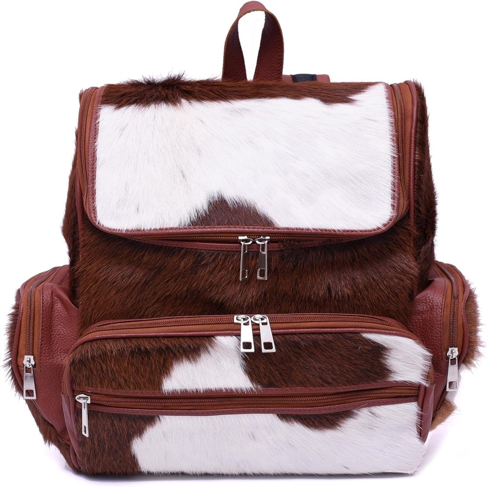 CHAYELL Cowhide Leather Backpack with Laptop Compartment Western Travel & Diaper Bag for Women, Grey (Tan Panda)