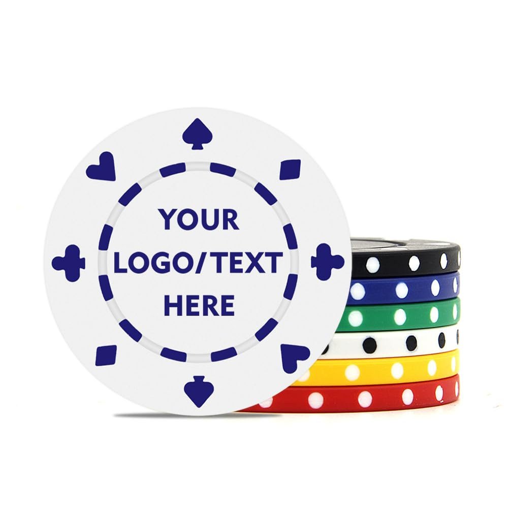 SUYANH 100 Custom Casino Sized Chips, Full-Color Print Your Image and Text, 11.5 Grams Clay Poker Chips for Blackjack, Tournaments, Card Clubs (White)