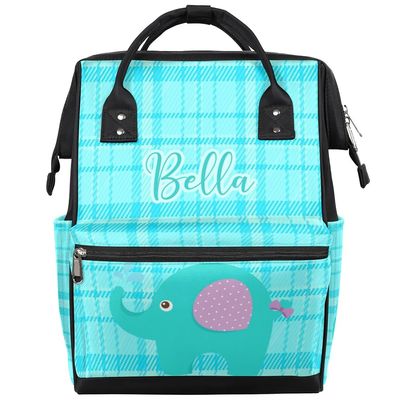 SPYORBKX Lake Blue Elephant Personalized Diaper Bag Backpack for Baby Boy Girls Cute Large Nappy Backpack Mommy Bags, Waterproof Travel Daypack for Dad Mom Gifts