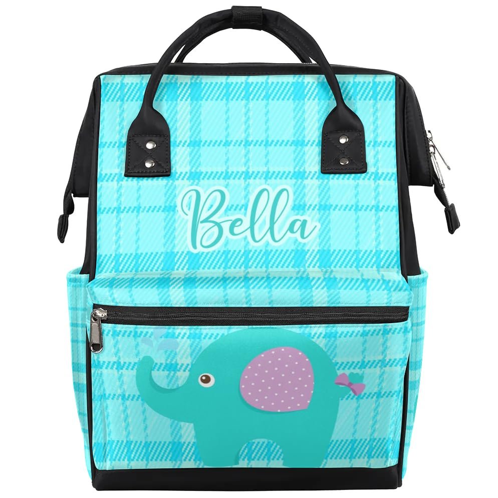 SPYORBKX Lake Blue Elephant Personalized Diaper Bag Backpack for Baby Boy Girls Cute Large Nappy Backpack Mommy Bags, Waterproof Travel Daypack for Dad Mom Gifts
