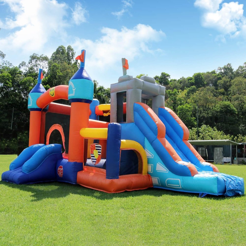 16FT Commercial Bounce House with Blower, 100% PVC Inflatable Jumper Bounce House with 2 Slides, Ball Pit, Tunnels, Climbing, 6 in 1 Bounce House Obstacle Course 16x12x10ft
