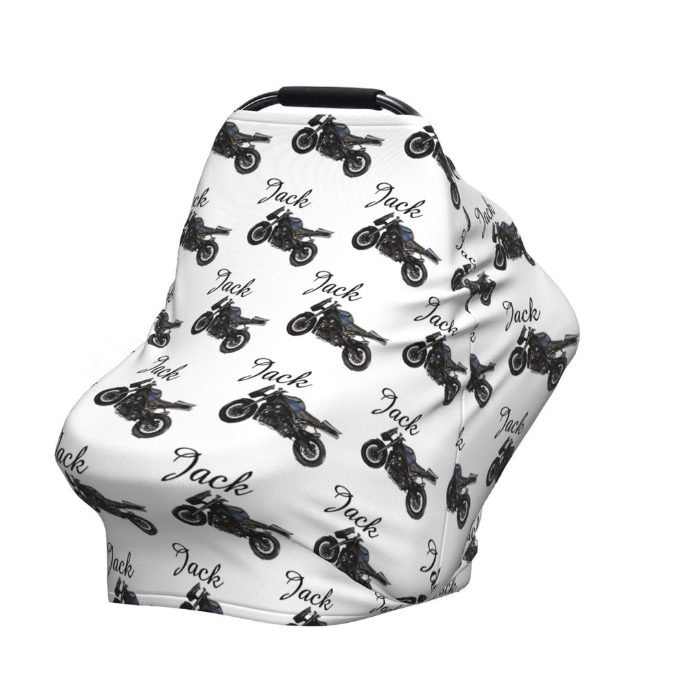 Personalized Baby Car Seat Cover for Boys Girls, Custom Motorcycle Nursing Covers for Breastfeeding with Name, Infant Stroller Cover, Baby Carseat Canopy for Newborn, Multiuse Car Seat Canopies