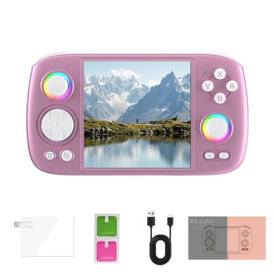 HANHIBR RG Cube Handheld Game Console 3.95 Inch Screen IPS Screen 64G TF Card with 4720 Games Classic Emulator Retro Video Handheld Games Consoles Preinstalled Video Games (Radiant Purple)