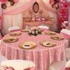9 Pack Pink Rose Gold Tablecloths for Round Table, 84x84'' Rose Gold Sequin Printed Plastic Round Table Cover, Rose Gold Glitter Party Decorations for Girls Birthday Wedding Graduation Princess Party view 4
