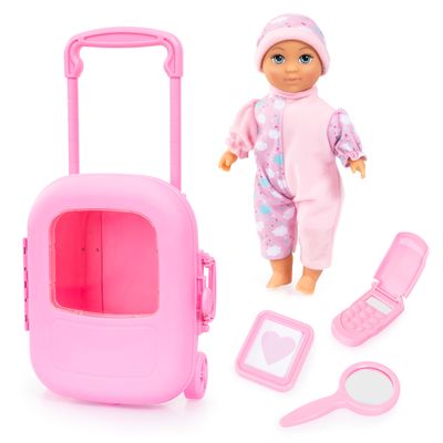 Bayer Design 92805AC Doll with Trolley and Accessories, Play Set, Doll Accessories, Lockable and Extendable Case