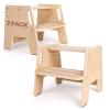 2 Pack Toddler Step Stool, Wooden Height-Adjustable 2-Step Stool for Kids, Potty Training Stool with Handles view 1