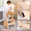 2 Pack Toddler Step Stool, Wooden Height-Adjustable 2-Step Stool for Kids, Potty Training Stool with Handles view 2