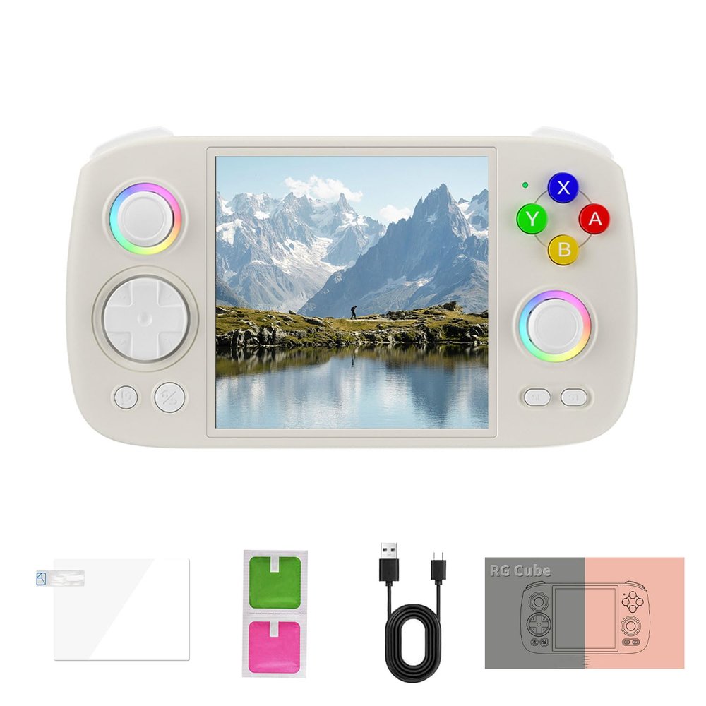 RG Cube Handheld Console 3.95 Inch IPS Screen 64G TF Card with 4720 Classic Emulator Retro Video Games Preinstalled (Beige White)