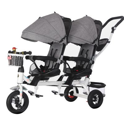 JIYIAN Gray,Style 2, Children Tricycles Infant 3 Wheels,360 Two-Way Rotating Seat Baby Trike with Push Handle Parent-Child Interaction and Smooth Travel Tandem Tricycle