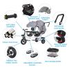 JIYIAN Gray,Style 2, Children Tricycles Infant 3 Wheels,360 Two-Way Rotating Seat Baby Trike with Push Handle Parent-Child Interaction and Smooth Travel Tandem Tricycle view 4