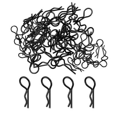 MECCANIXITY 80pcs 30-Degree Angle RC Body Clips Bent Springy R Pins 24.3x1.2x9.4mm for All 1/8 1/10 1/12 Scale Model RC Car Crawler Replacement(Black)