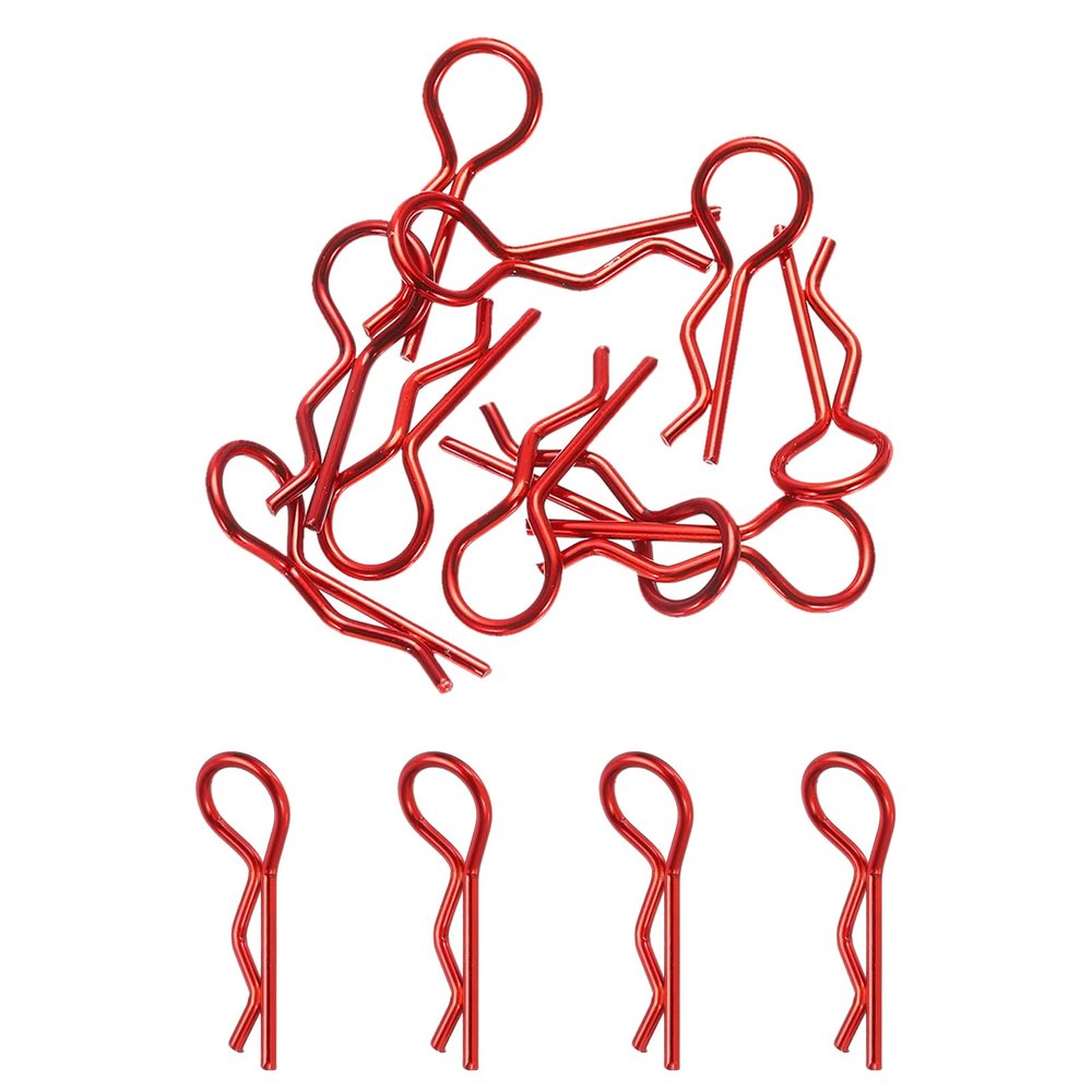MECCANIXITY 10pcs 30-Degree Angle RC Body Clips Bent Springy Fit 1.2mm Rod (Red)