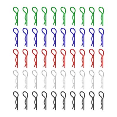 MECCANIXITY 50pcs 30-Degree Angle RC Body Clips Bent Springy R Pins 20x1.0x6mm for All 1/8 1/10 1/12 Scale Model RC Car Crawler Replacement(Multicolor)