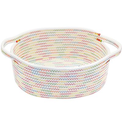 ABenkle Small Woven Basket, 12"x 8" x 5" Cute Small Basket, Rope Room Shelf Storage Basket, Cat Dog Toys Basket Chest Box, Empty Decorative Gift Basket with Handles - Colorful Thread