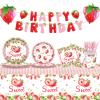DELICAT 143 PCS Strawberry Party Decorations, Strawberry Birthday Supplies with Paper Plates Napkins Cups Disposable Tablecloth Sweet One Decor Tableware Set for Berry First Party Girl 20 Guests view 1