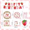 DELICAT 143 PCS Strawberry Party Decorations, Strawberry Birthday Supplies with Paper Plates Napkins Cups Disposable Tablecloth Sweet One Decor Tableware Set for Berry First Party Girl 20 Guests view 2