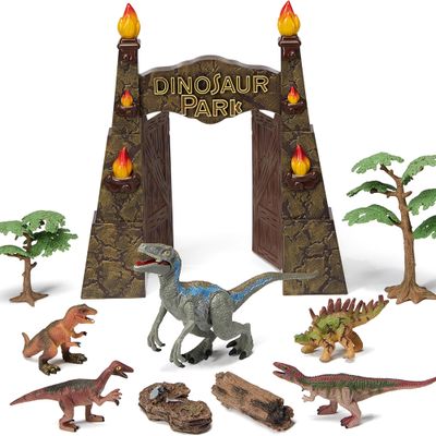 EKU EASYKU Large Realistic Dinosaur Park Gate Jurassic Dinosaur Toys for Kids 3-5 5-7 Dino Toys Velociraptor Play Set for Kids Toddler Boys Girls