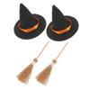 OFFSCH 2sets Halloween Miniature Witch Hat and Broom Dollhouse Decor for Creative Halloween Party Decorations Safe Material for Mini Home and Scene Layouts view 1