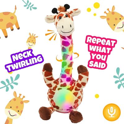 Hopearl Glowing Dancing Giraffe Toy Repeats What You Say Talking Toy Wriggle Singing Mimicking Twisting Electric Light Up Interactive Animated Speaking Gifts for Kids, Brown, 13''