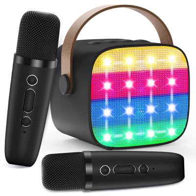 Bluetooth Karaoke Machine Toy for Kids- Mini Karaoke with 2 Wireless Microphone, Voice Changer & LED Lights, Portable Karaoke Mic for 3-8 Year Old Girls, Great for Birthday Home Party