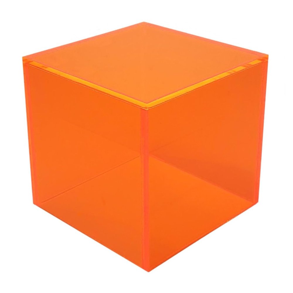 2" x 2" x 2" Acrylic Display Box True 2-Inch Outer Dimensions Mini Display Cube Handmade Premium Acrylic (Neon Orange)