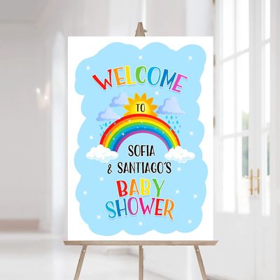 HAKIDU Rainbow Baby Shower Welcome Sign, Baby Shower Signs, Welcome to Baby Shower Sign, Welcome to Baby Shower Sign Personalized, Baby Shower Decorations, Baby Shower Welcome Sign with Stand