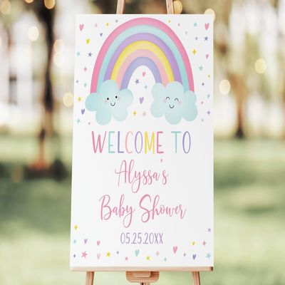 Editable Rainbow Baby Shower Welcome Sign, Baby Shower Signs, Welcome to Baby Shower Sign, Welcome to Baby Shower Sign Personalized, Baby Shower Decorations, Baby Shower Welcome Sign with Stand