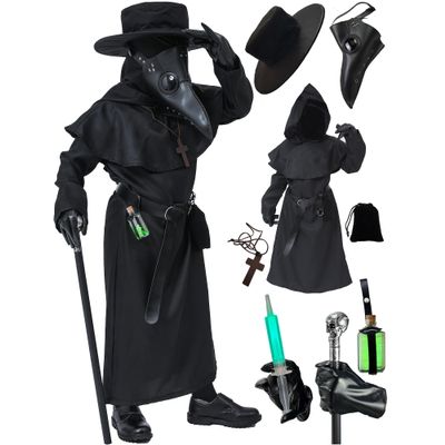 Absolute Vibe Plague Doctor Costume for Kids Halloween Outfit Cosplay Coat Mask for Boys Girls Combo set (Extra Small)