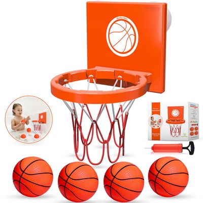 MARPPY Bath Toys - Bathtub Basketball Hoop for Kids, Toddlers - Suction Cup Basketball Hoop and 4 Soft and No Hole Balls - Baby & Toddler Mini Basketball Hoop - Boys & Girls