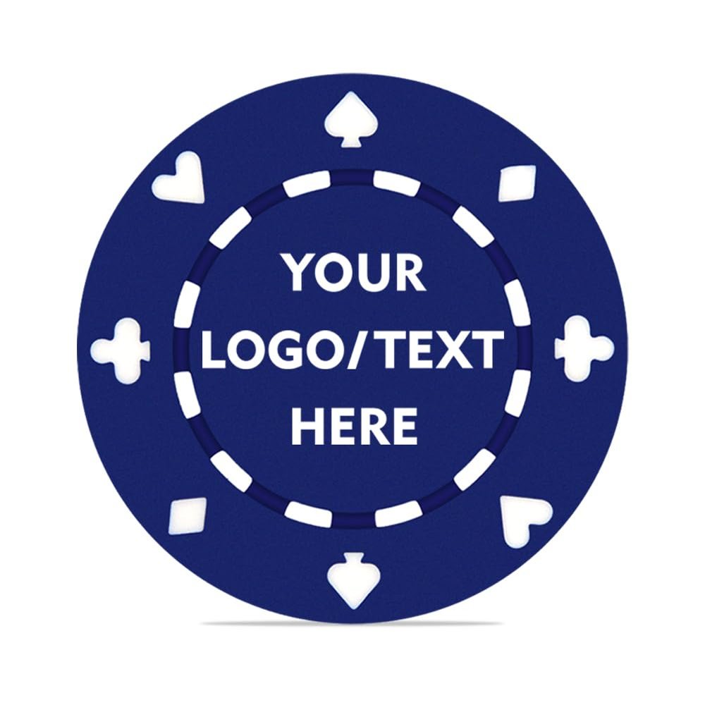 MARRILYTON 100 Custom Clay Poker Chips, Personalized with Your Logo and Text, Casino Sized Chips for Blackjack, Tournaments, Late Night Poker Game (Blue)
