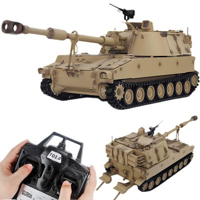 Large US M109A2 Self-propelled Howitzer RC Tank 1/16 War Military Vehicle Smoke Barrel Turning Cannon Lifting Shooting Sound Effect Collection 50CM (Yellow Standard RC Tank)