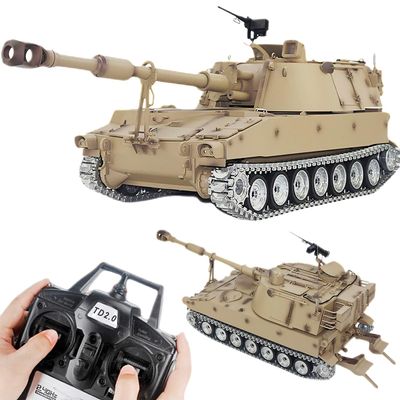 SSCCGYM Large Remote Control M109A2 Self-propelled Howitzer RC Tank 1/16 War Military Vehicle Smoke Barrel Turning Cannon Lifting Shooting 50CM (Yellow Upgraded Metal Gearbox RC Tank)