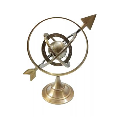 Antique Brass Armillary Sphere with Sundial Arrow, 8 Inch | Astrolabe Engraved Globe, Decorative for Home, Office