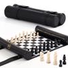 ThreeMoves Roll Up Chess Set - 11" Foldable Leather Chess Mat with Wooden Chess Pieces - Portable Travel Chess Set with Straps - Perfect Chess Game for Airplane, Camping, and More (Black) view 1